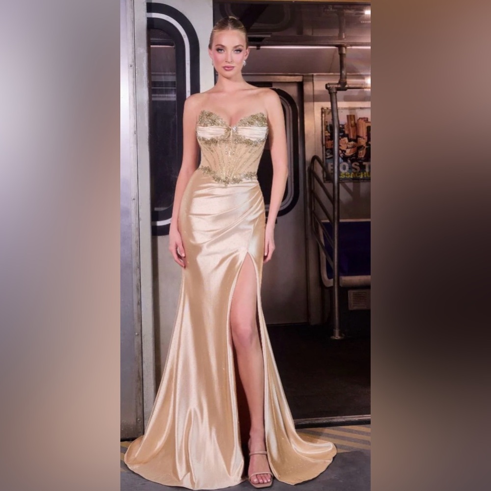 Strapless Gold Evening Dress